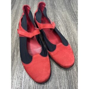 Arche Mary Jane Women's Red Black Nubuck Leather Comfort Flat Shoes US 9 EU 40